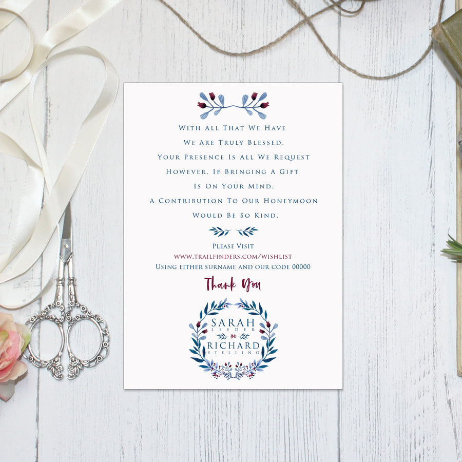 OFF WHITE RED AND BLUE WREATH WEDDING INVITATIONS