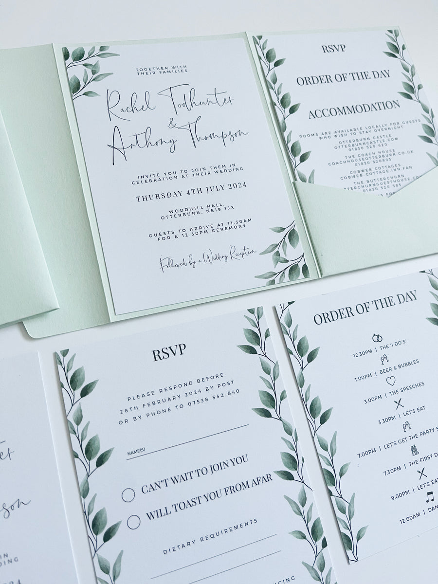 Simple & Elegant Foliage Pocketfold Wedding Invitation