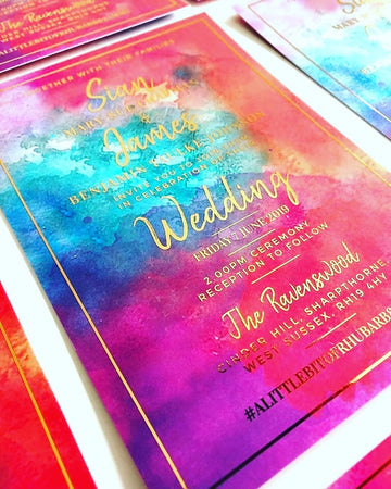 Blue Watercolour Wash With Gold Foil Wedding Invitations
