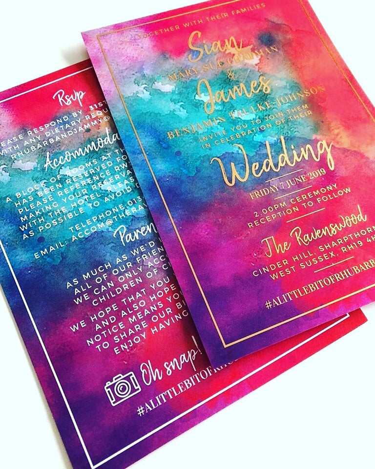 Blue Watercolour Wash With Gold Foil Wedding Invitations