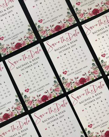 Red and Pink Roses Heart Calendar Save The Date A7  sized Fridge Magnet