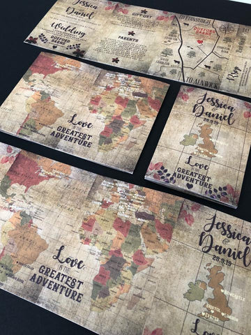 Love Is The Greatest Adventure World Map concertina Wedding Invitations