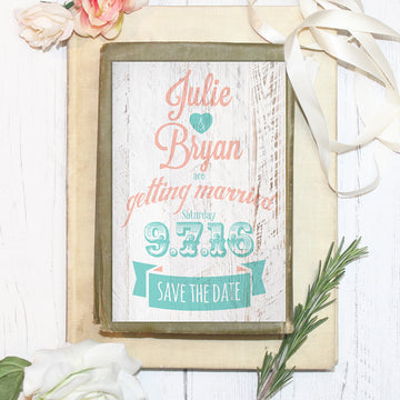 Coral and Seafoam Green Carnival Style Save the Date
