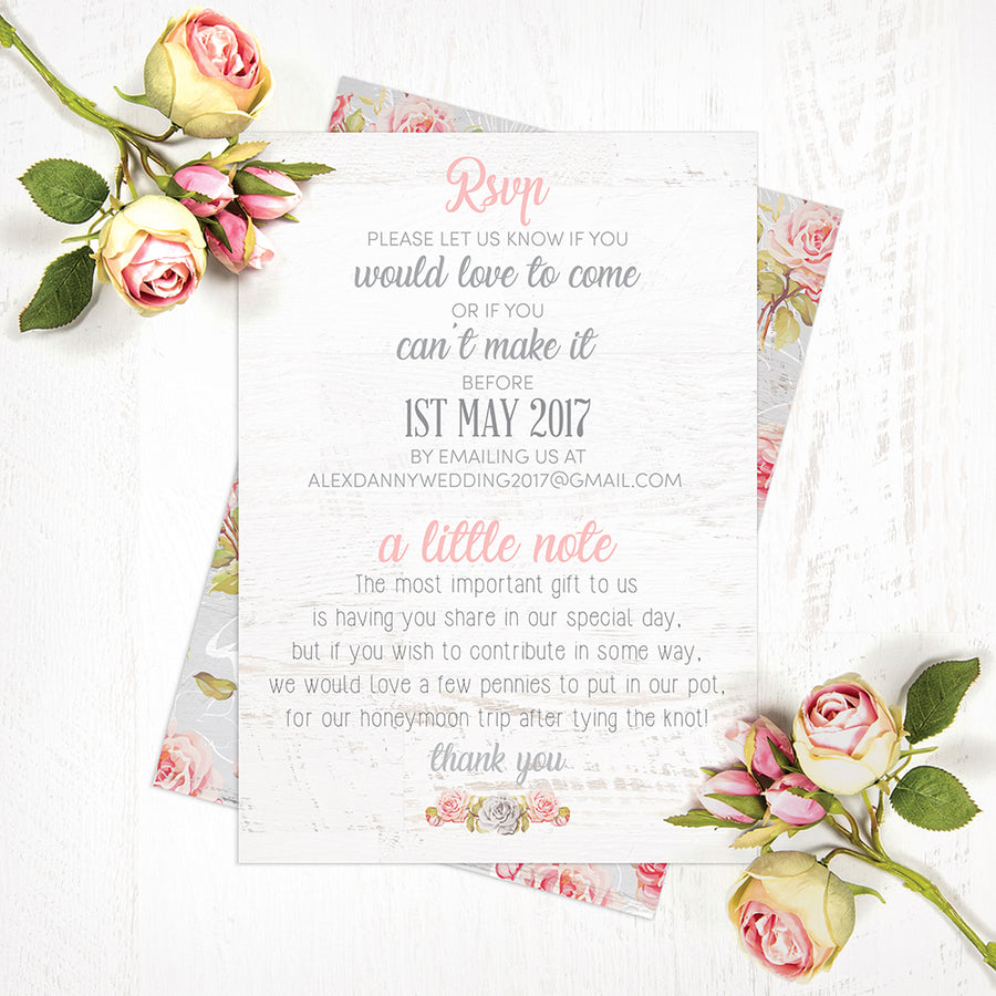 Roses & White Wood Wedding Invites