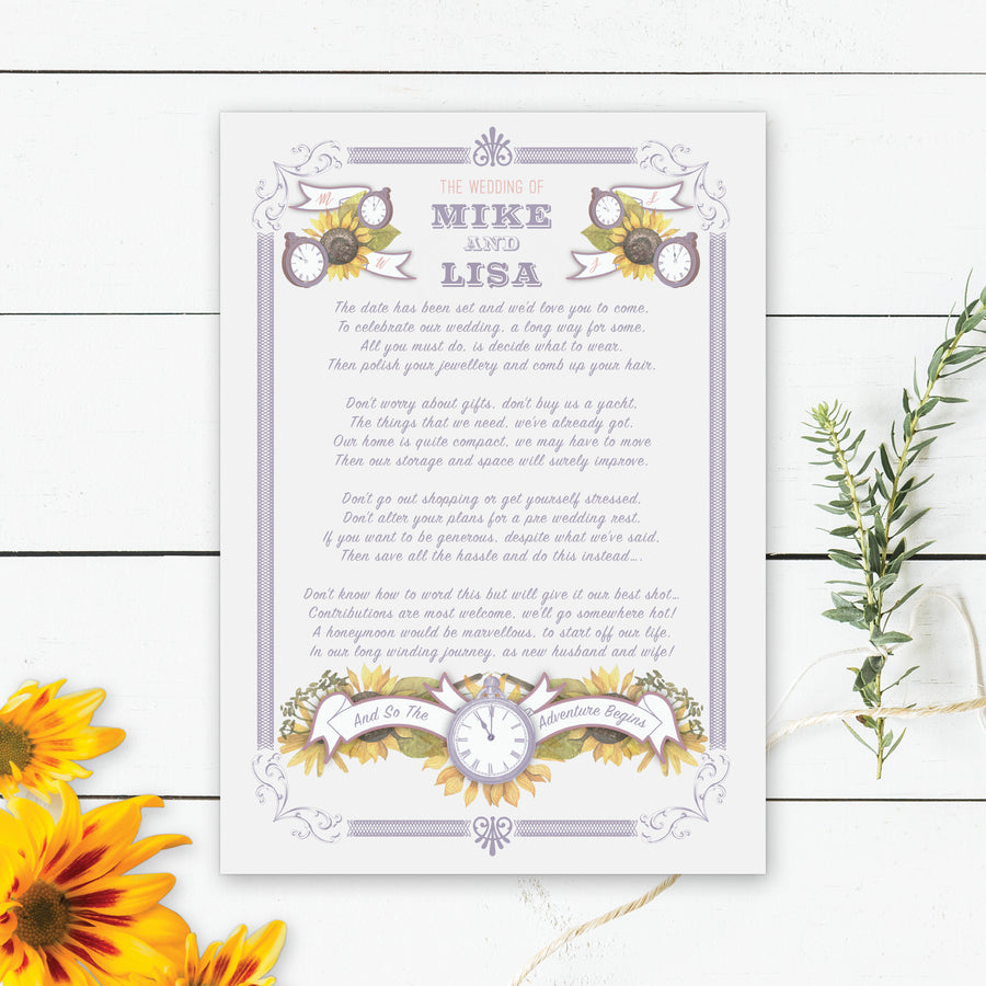 Sunflower and Time Wedding Invitations
