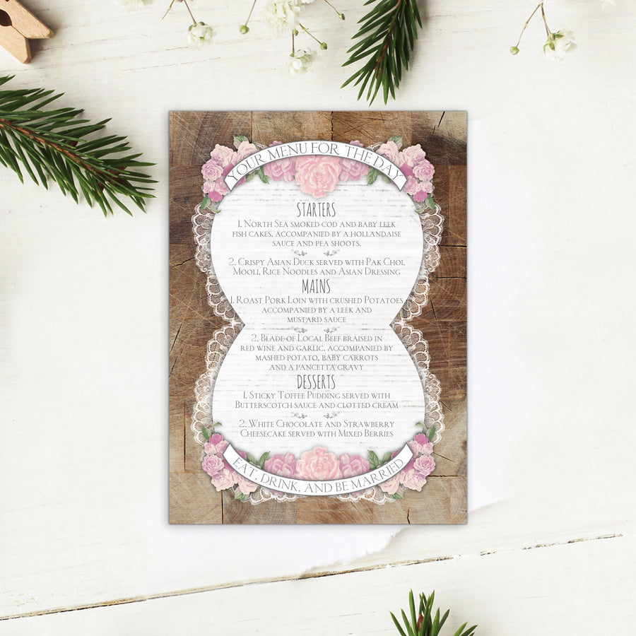 Floral Wood and Lace Wedding Invitations