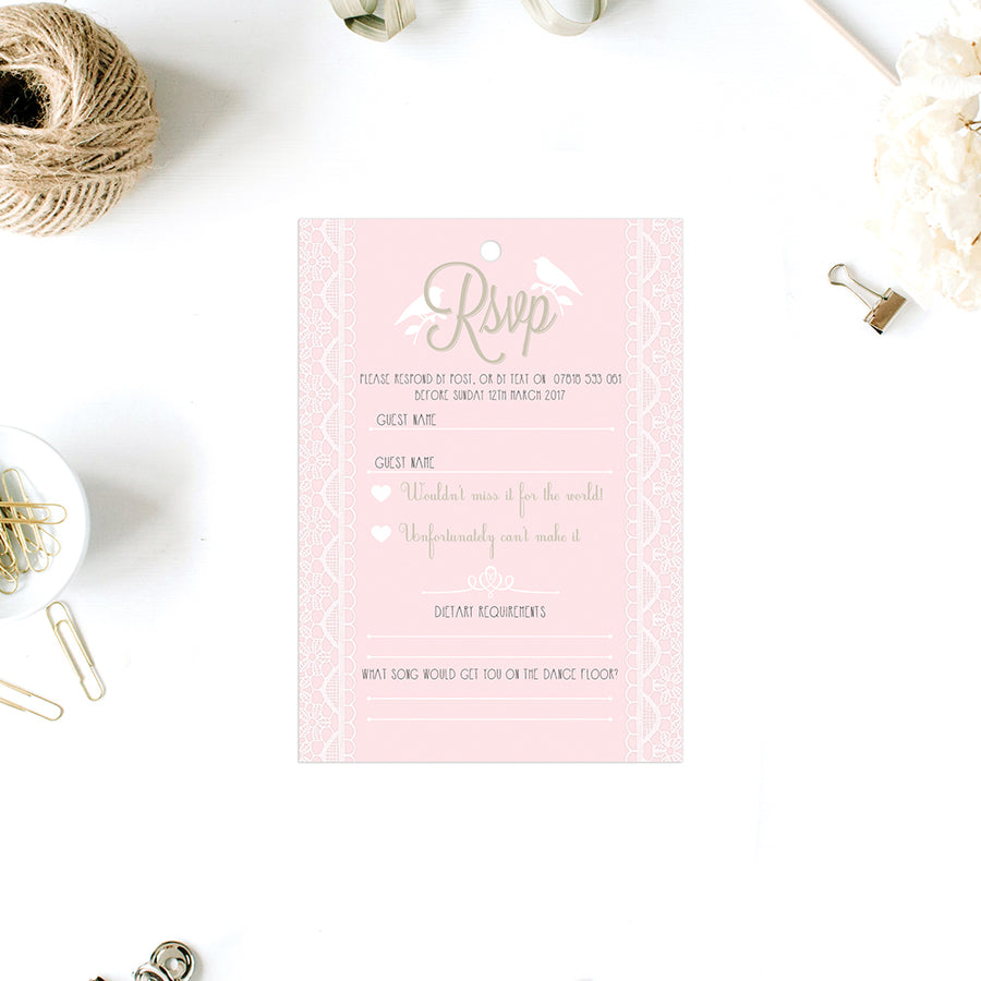 Love Birds and Lace Wedding Invitations