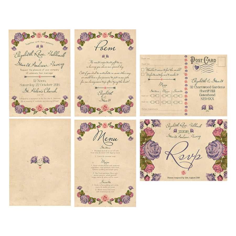 Peony and Parchment Wedding Invitations