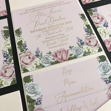 gold foil pocket fold wedding invitation