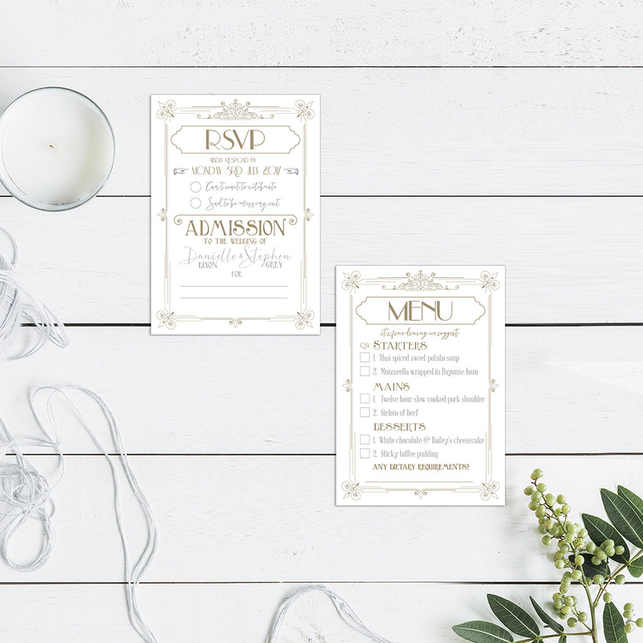 Vintage Cinema White and Grey Be Our Guest Wedding Invitations